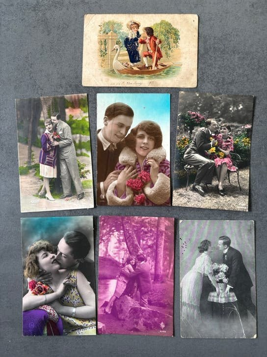 14 Oude ansichtkaarten verliefde paartjes, Verzamelen, Ophalen of Verzenden, 1920 tot 1940