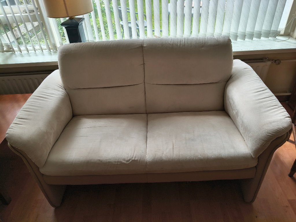 Creme bank 2 - zitter, stof microvezel, Ophalen, Gebruikt, Tweepersoons, 75 tot 100 cm