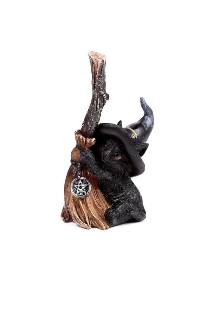 Schattig heksenbeeldje: zwarte kat met bezem, Verzamelen, Beelden en Beeldjes, Ophalen of Verzenden, Nieuw, Fantasy