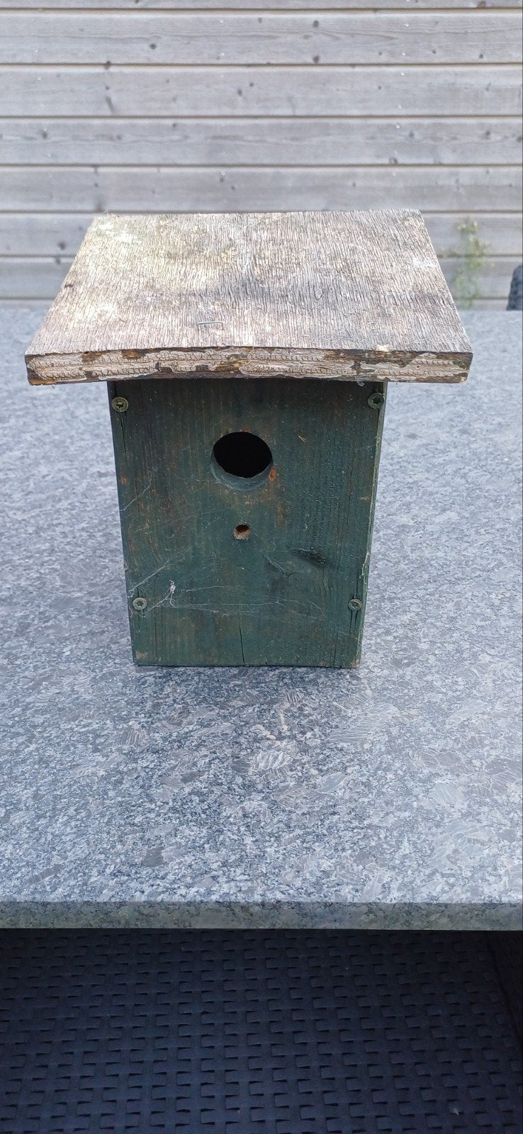 Gebruikt zelfgemaakt vogelhuisje - groen geverfd hout, Ophalen of Verzenden, Gebruikt