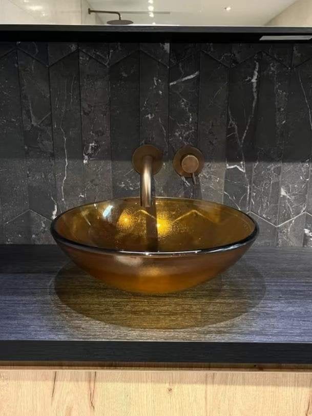 Waskom bruin - glas & stijlvol! (42x15), Ophalen, Nieuw, Glas, Wastafel