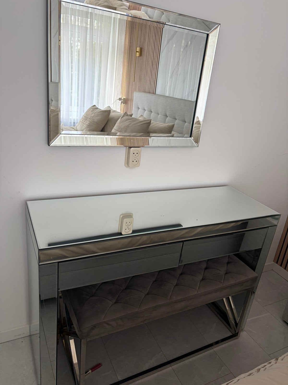 Luxe spiegel dressoir met lades en decoratie, Ophalen of Verzenden, Zo goed als nieuw, 100 tot 125 cm, Minder dan 100 cm