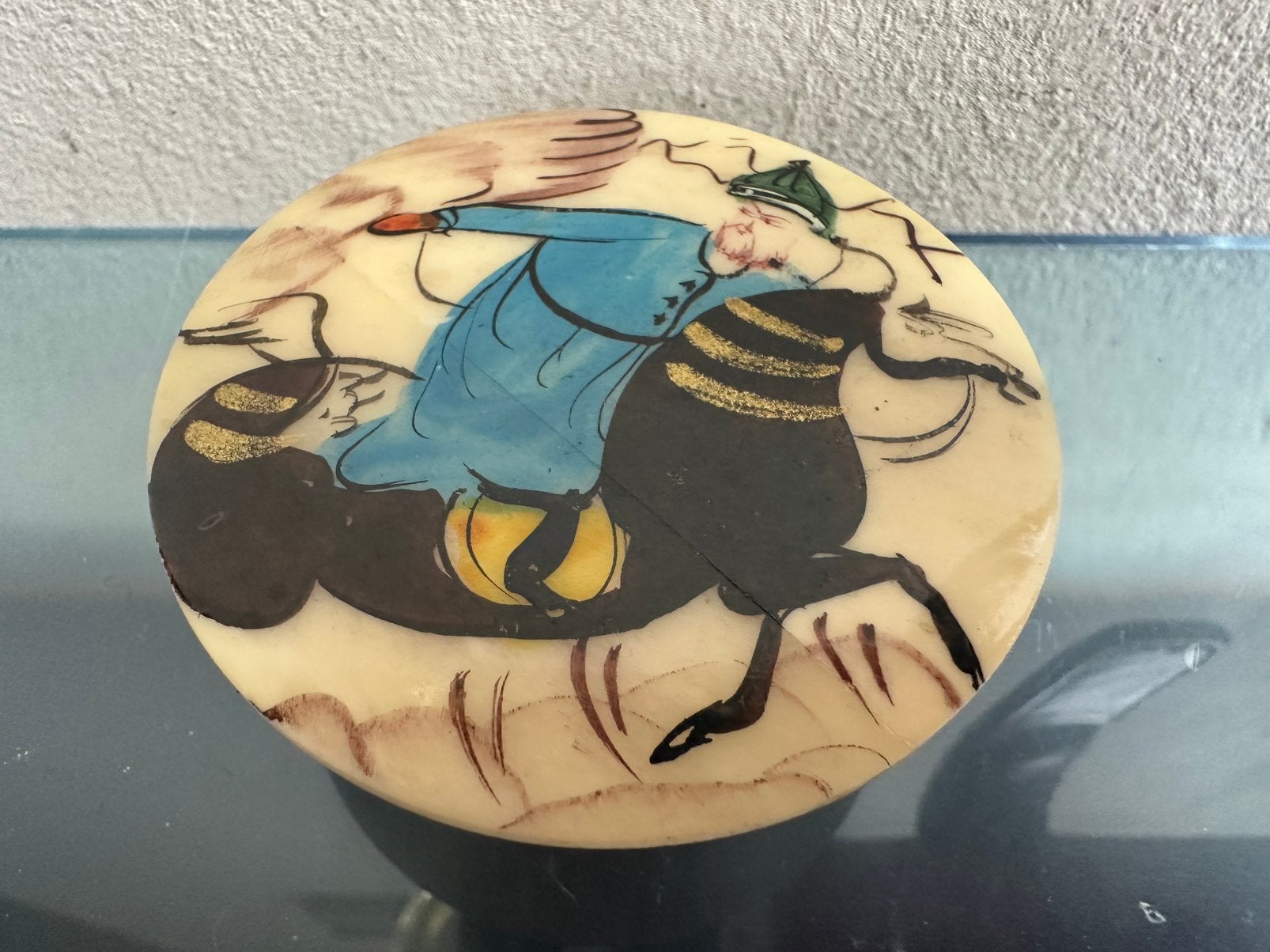 Oosters / Aziatisch pillendoosje Strijder decor, Ophalen of Verzenden, Gebruikt