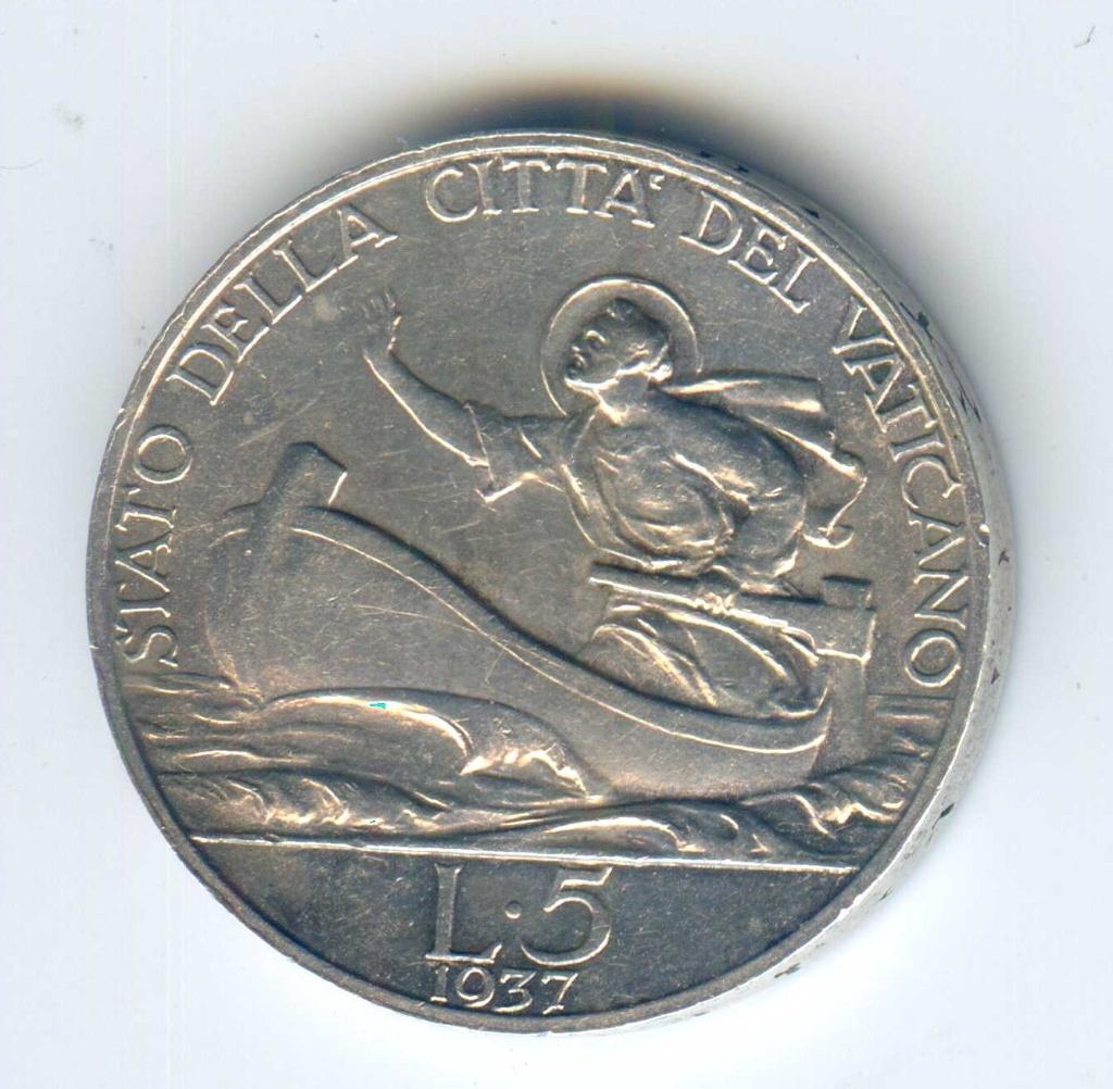 Vaticaan 5 Lire 1937, Verzenden, Overige landen, Zilver