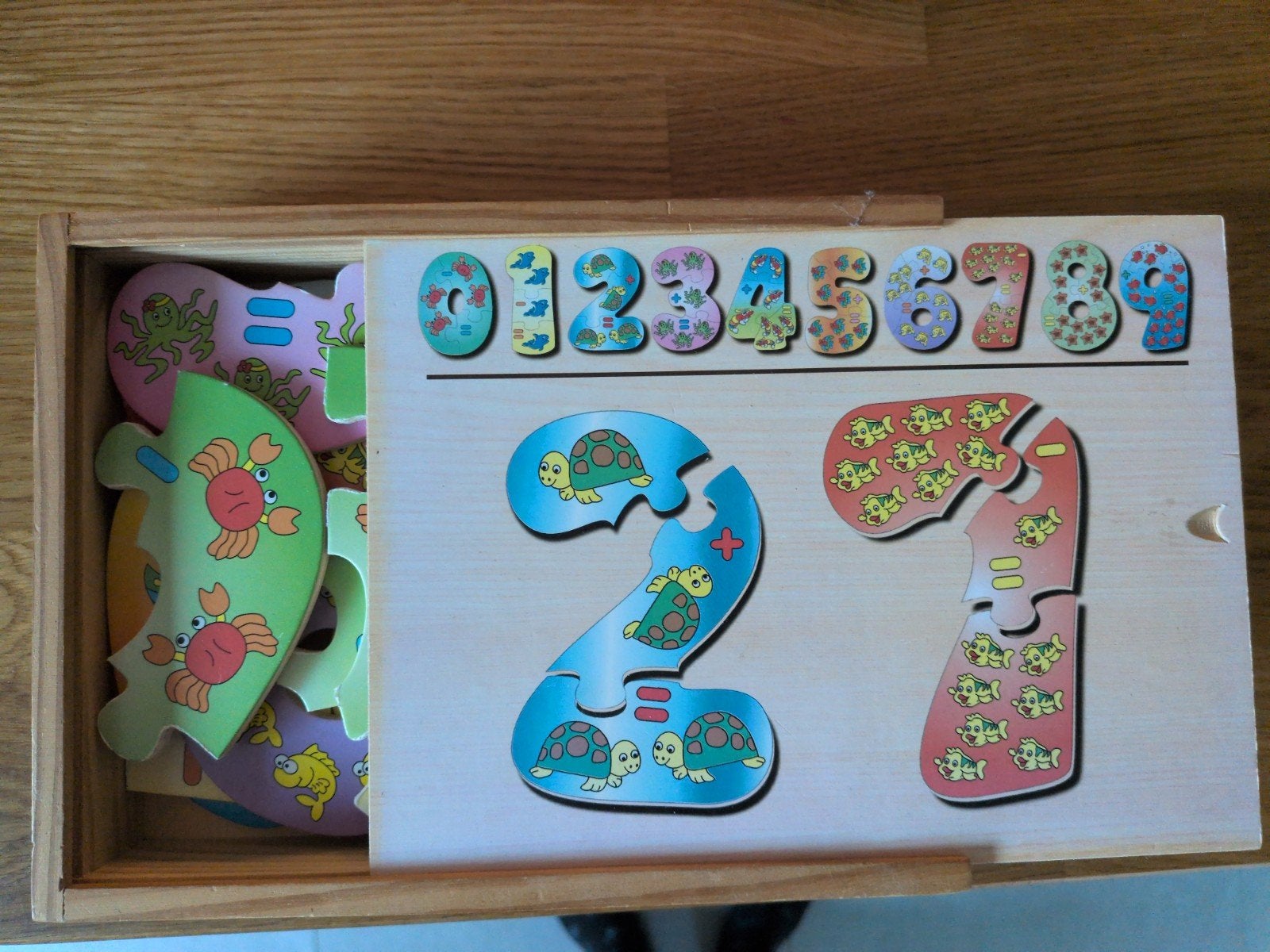 Houten cijferpuzzel met dieren, Kinderen en Baby's, 2 tot 4 jaar, Gebruikt, 10 tot 50 stukjes, Ophalen of Verzenden