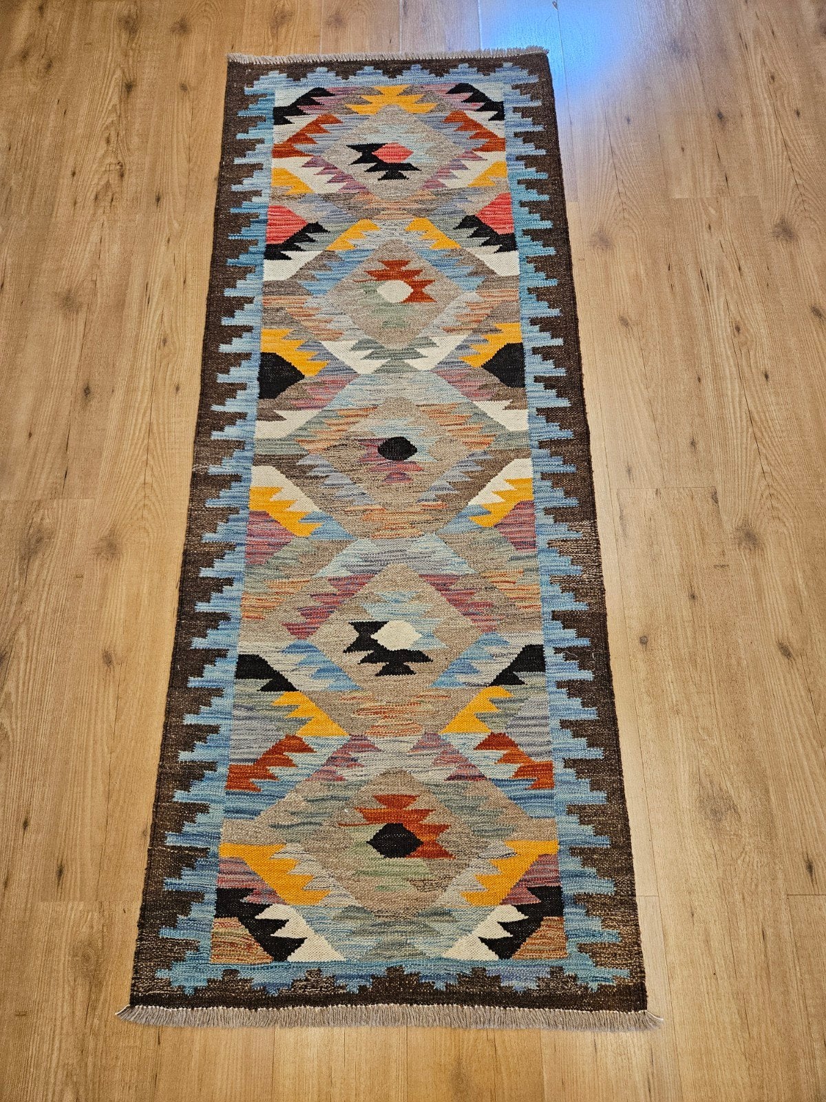 Handgeweven oosterse wollen kelim loper 201x69, Info@SlatsAntiek.nl, Vof Slats Antiek, Kelim, Crème