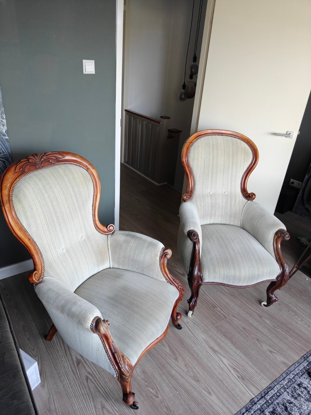 Set van 2 nieuw bekleden fauteuils, Ophalen, Gebruikt, Klassiek, Antiek, 75 tot 100 cm