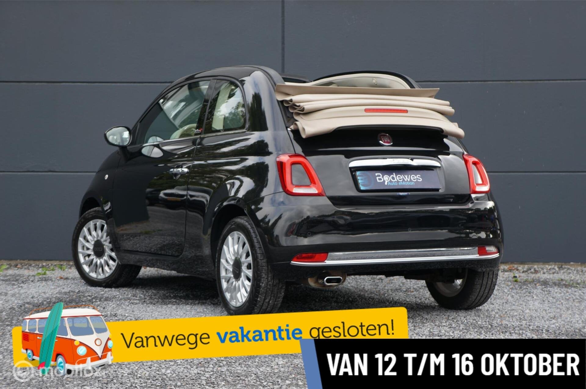 Fiat 500c 1.2 Cabrio Automaat Clima Bluetooth Navi Netjes!, Auto's, Gebruikt, 4 cilinders, Leder en Stof, Zwart