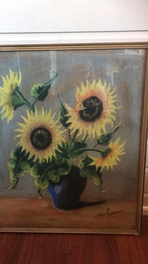 Oude lijst met afbeelding zonnebloemen, Ophalen of Verzenden, Gebruikt