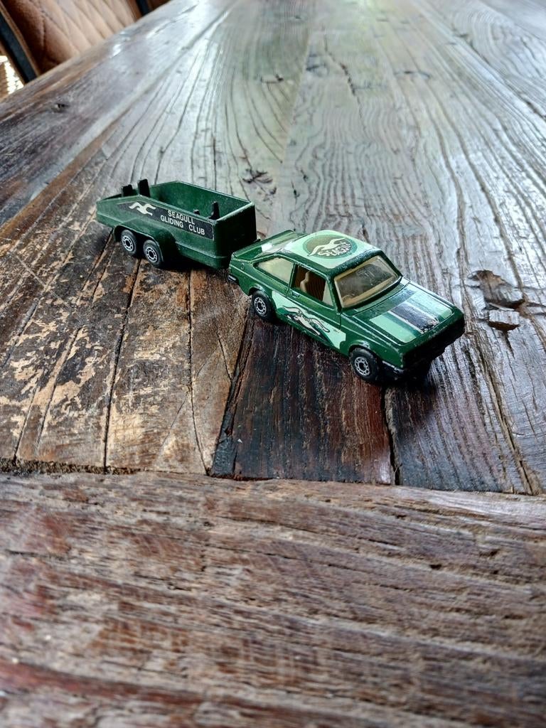 Ford Escort RS2000 met aanhanger (Matchbox 1978 resp 1976), Hobby en Vrije tijd, Ophalen of Verzenden, Gebruikt, Auto, Matchbox