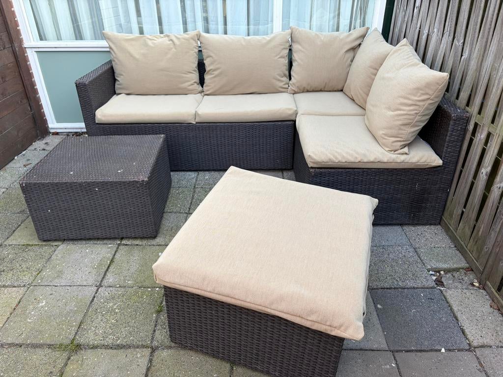 Z.g.a.n. wicker loungebank loungeset met nieuwe kussens, Tuin en Terras, Tuinsets en Loungesets, 5 zitplaatsen, Ophalen of Verzenden