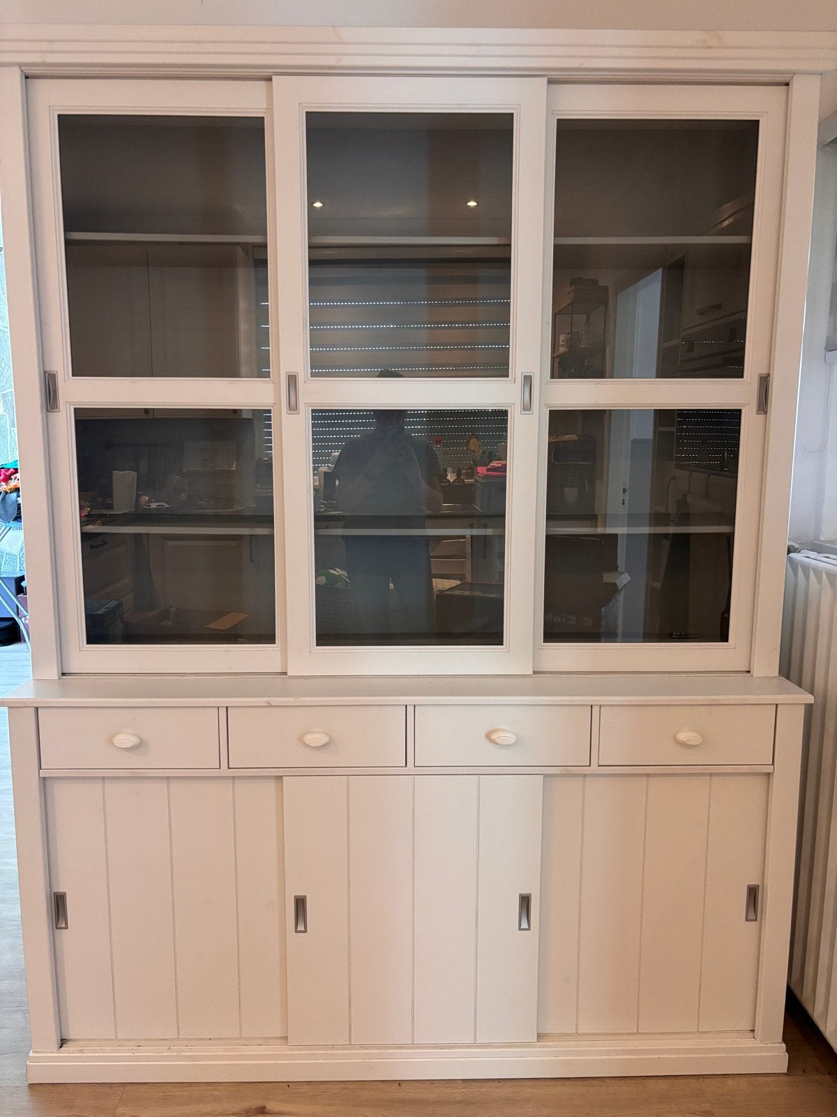 WOOOD Lagos witte buffetkast glazen schuifdeuren en lades, Huis en Inrichting, Kasten | Buffetkasten, Ophalen, Gebruikt, 200 cm of meer