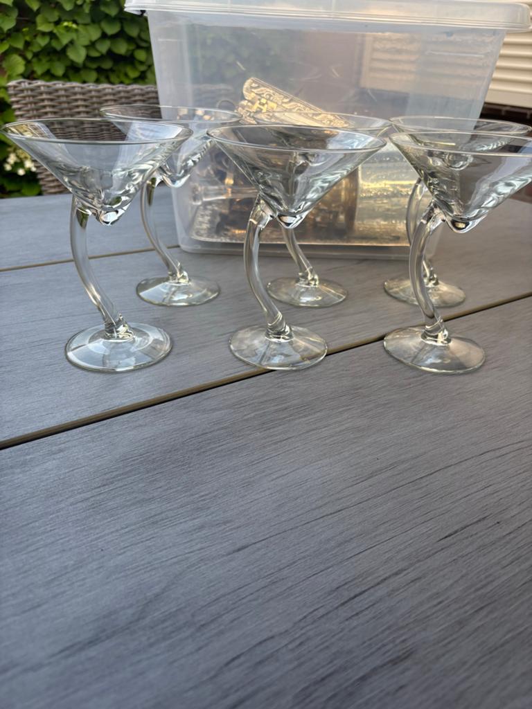 Set van 6 unieke martini glazen met gedraaide steel, Antiek en Kunst, Ophalen