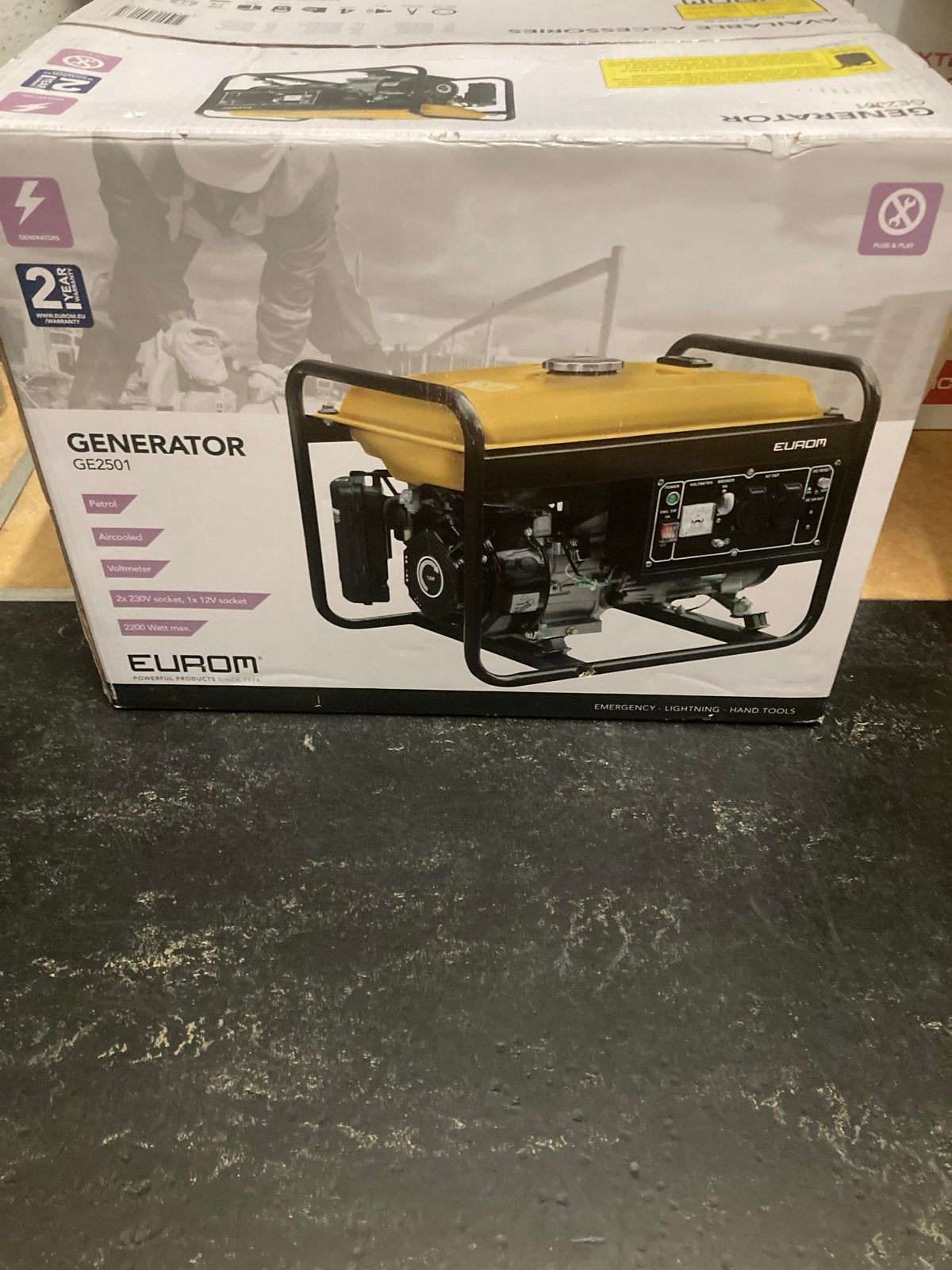 Eurom Generator GE2501 - Benzine Aggregaat 2200 Watt, Ophalen, Nieuw, Minder dan 5 kVA, Benzine