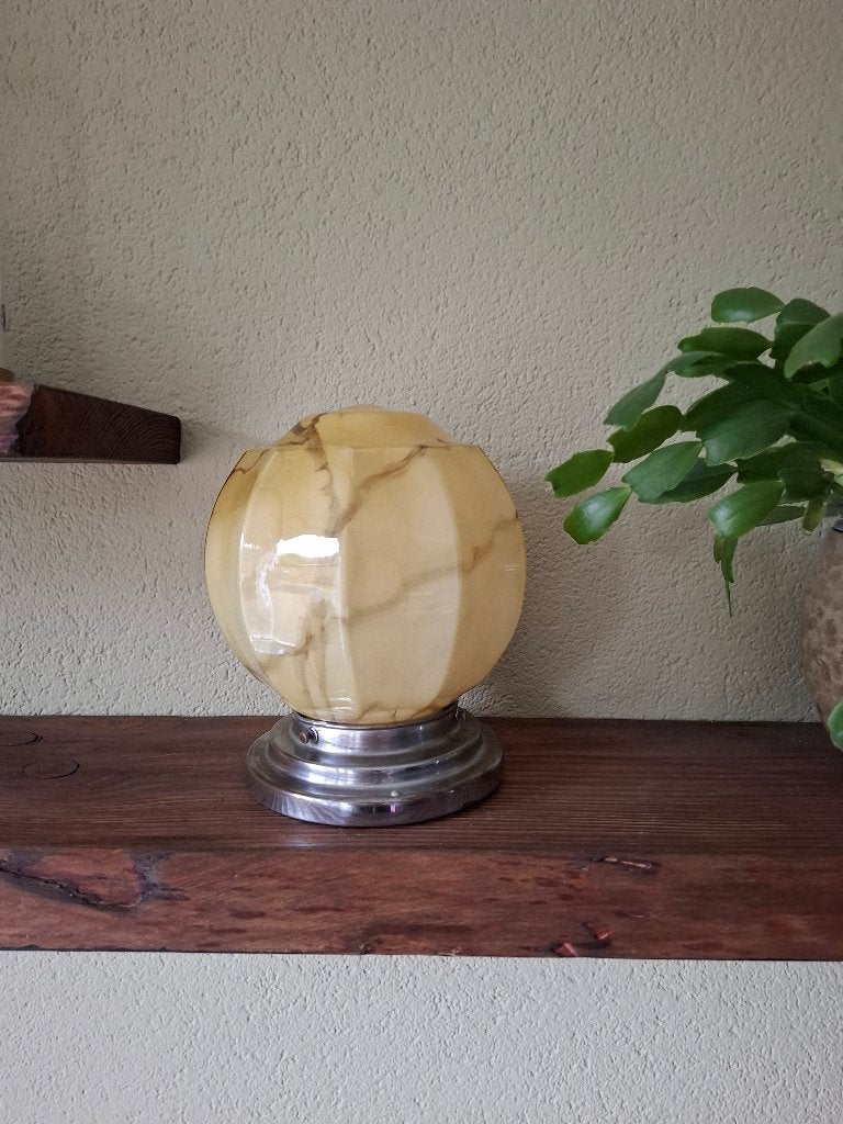 Vintage plafondlamp art deco marmer, Huis en Inrichting, Lampen | Plafondlampen, Ophalen of Verzenden, Gebruikt, Glas, Vintage antiek