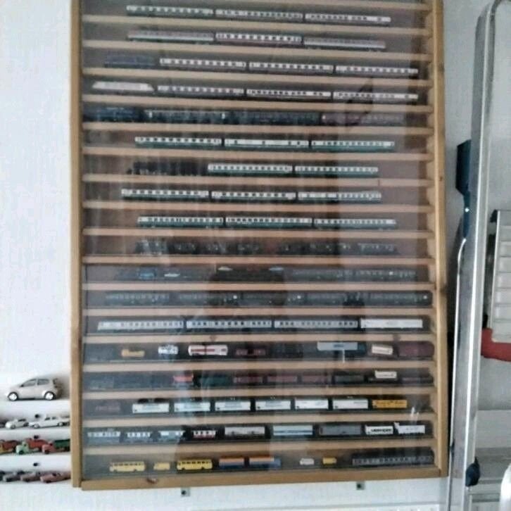 Grote verzameling modeltreinen in vitrinekast, Ophalen of Verzenden, Gelijkstroom