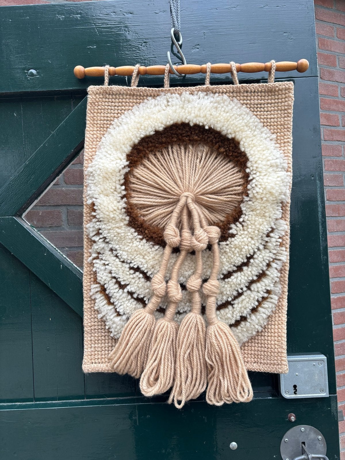 Vintage handgemaakt wandkleed met kwastjes, Boho, Meerkleurig, Ophalen of Verzenden, Zo goed als nieuw