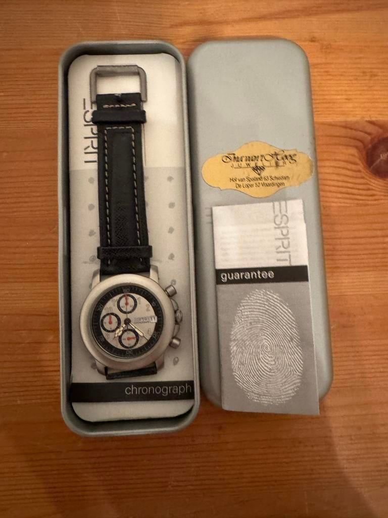 Esprit Chronograph Horloge - Als nieuw in originele doos, Overige merken, Leer, Staal, Polshorloge