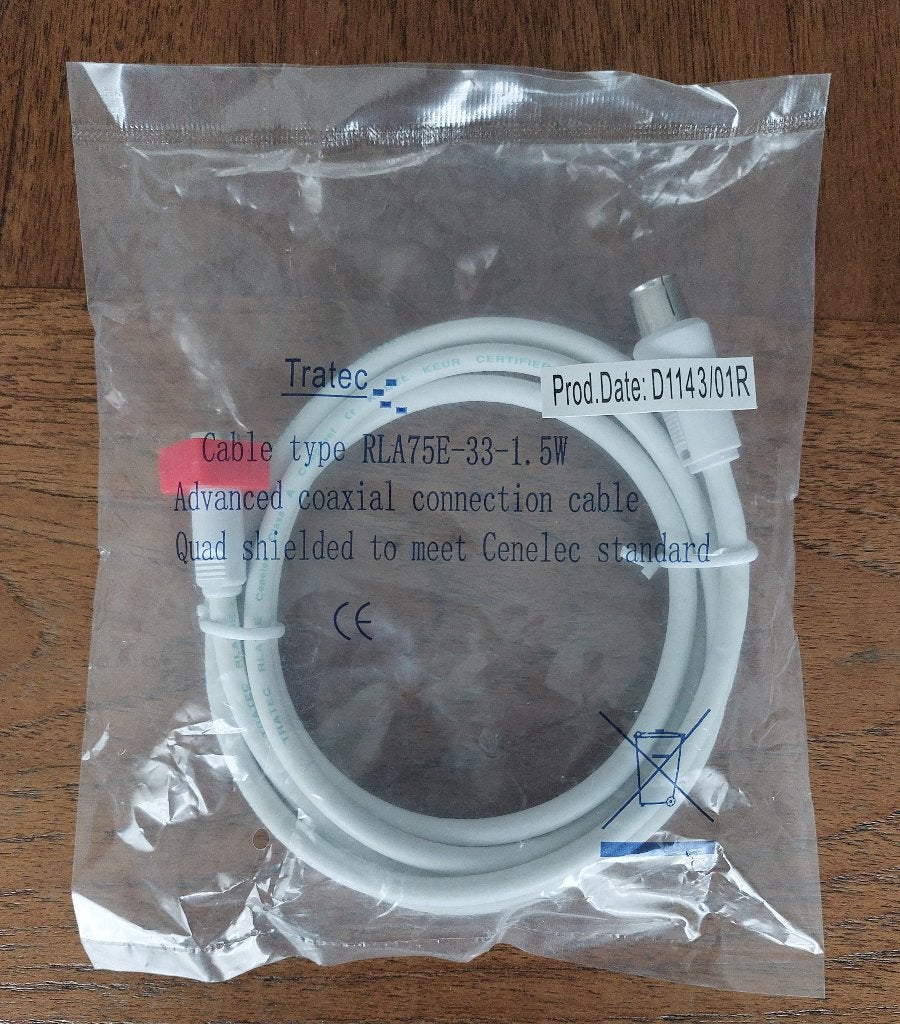 Kabel F-Connector Male naar Coax Female. Nieuw. Lengte: 1,5, Ophalen of Verzenden, Nieuw, Minder dan 2 meter, Coaxiale kabel