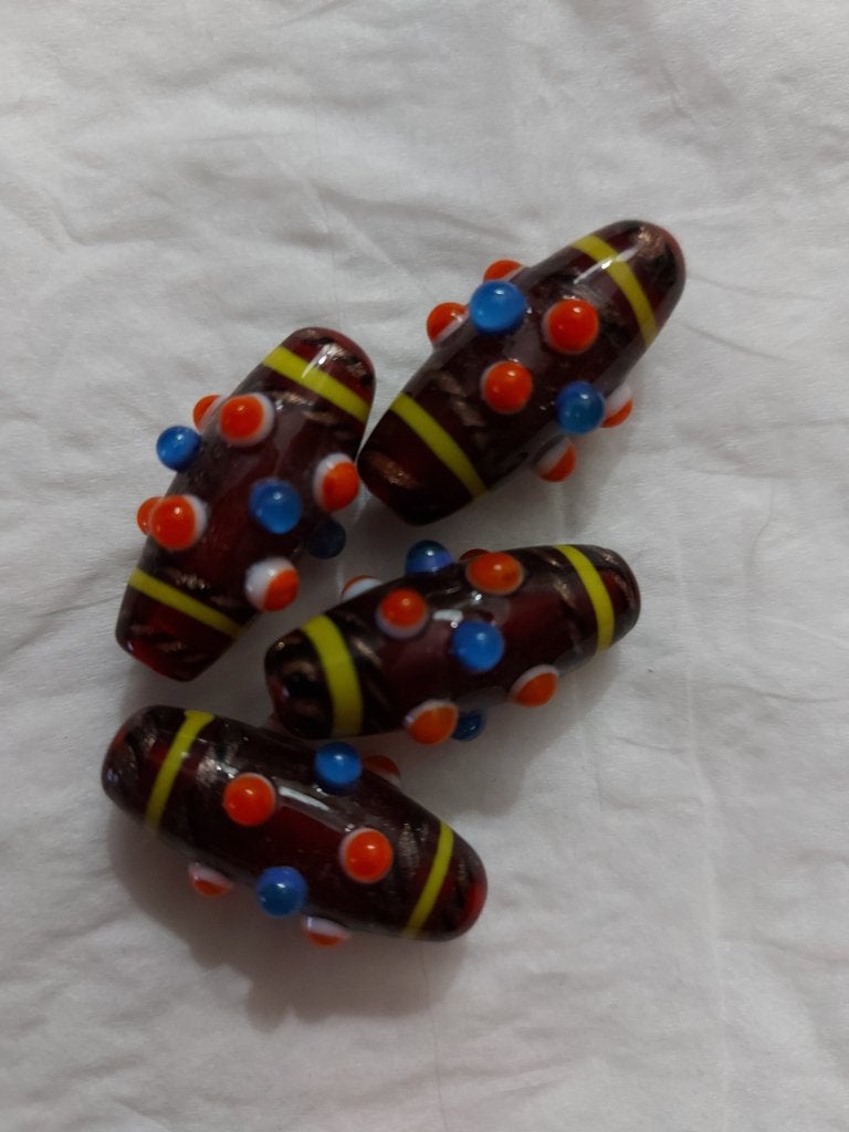Set van 4 pukkel lampwork glaskralen, Verzenden, Nieuw, Kraal
