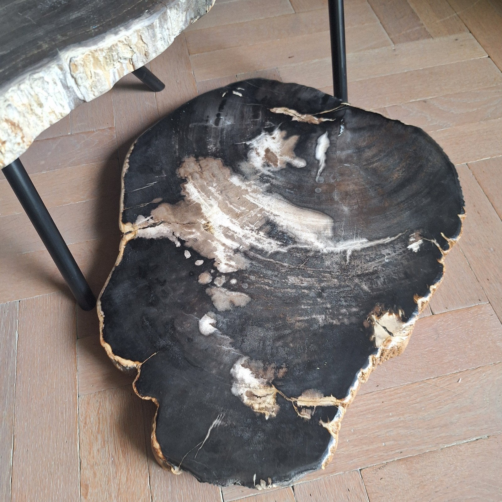 Organisch chique zwart bruin beige tafelblad versteend hout, Ophalen, Nieuw, 50 tot 100 cm, X