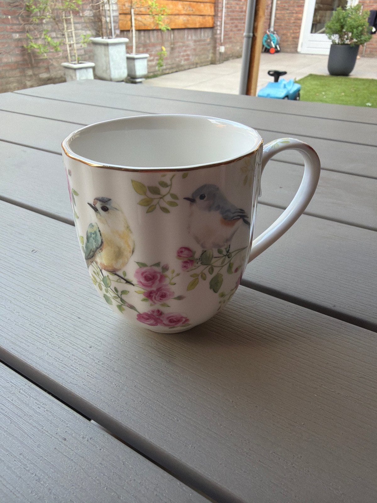 Mok 'Spring Time Easy Life' met vogels en rozen, Ophalen, Overige merken, Keramiek, Mok