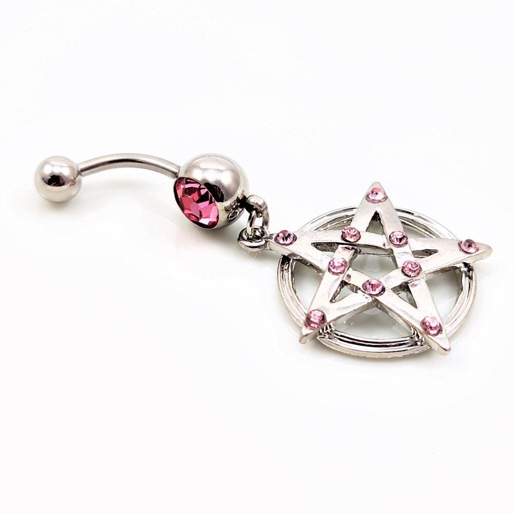 RVS Pentagram Navelpiercing met Lichtroze-Zirkonia, Navelpiercing, Staal, Birgitta-Gracht 33, 6465 EL Kerkrade, Nederland, Verzenden
