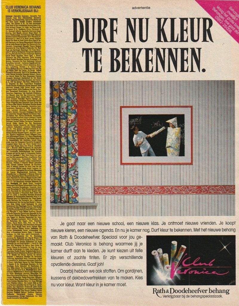 Retro reclame 1989 Rath & Doodeheefver behang tienerkamer, Verzenden, Overige typen
