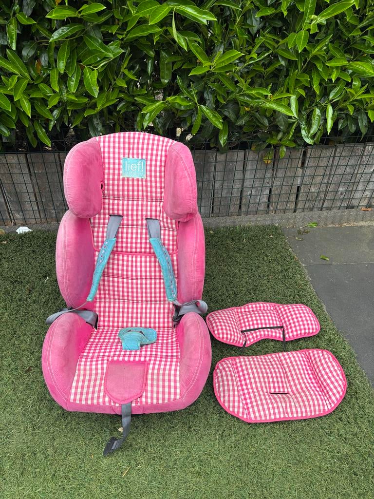 Lief! roze autostoel zonder isofix voor oudere kinderen, Autogordel, 15 t/m 36 kg, Zijbescherming, Zo goed als nieuw
