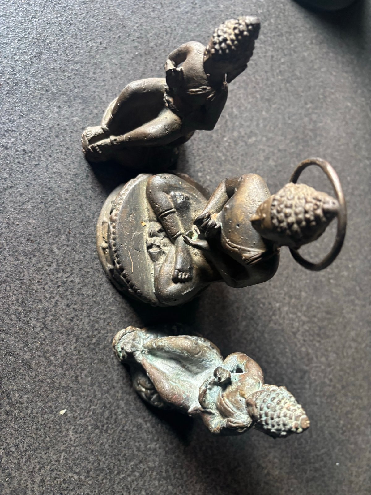 Set van 3 Oude Boeddha Beeldjes - Metaal, Ophalen, Bruin, Set, Metaal