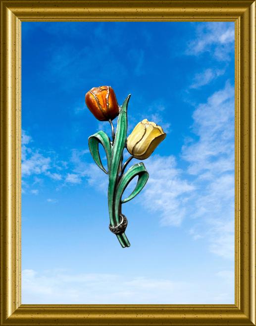 Oude geëmailleerde zilveren broche: tulpen, Ophalen of Verzenden, Zilver, Broche