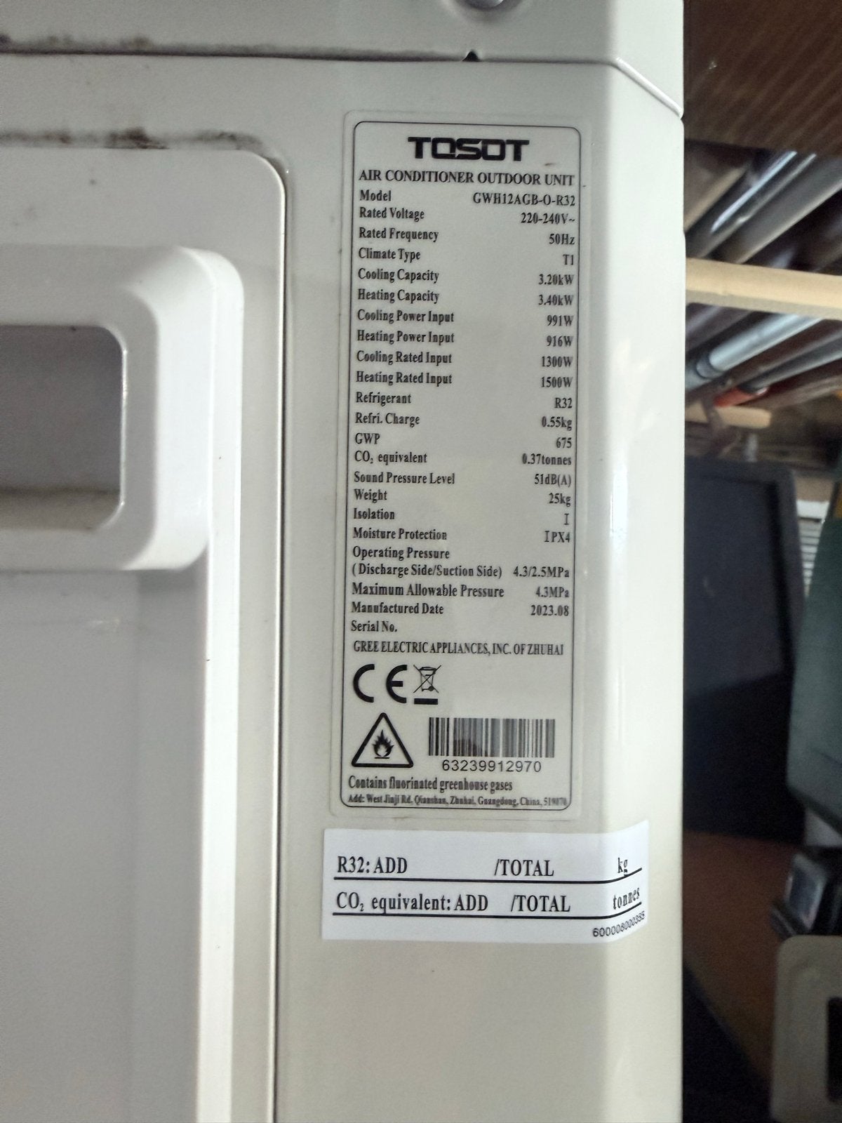 Tosot Split Unit Airco GWH12AGB-O-R32 - Koelen en Verwarmen, Witgoed en Apparatuur, Airco's, Ophalen, Gebruikt, Minder dan 60 m³