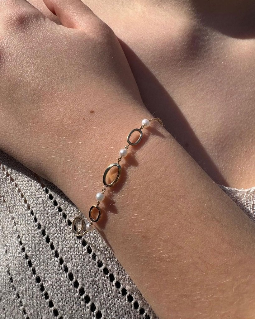 Design armband 14k goud anker schakel dames parels, Sieraden, Tassen en Uiterlijk, Voordeelsieraden, Verzenden, Zo goed als nieuw
