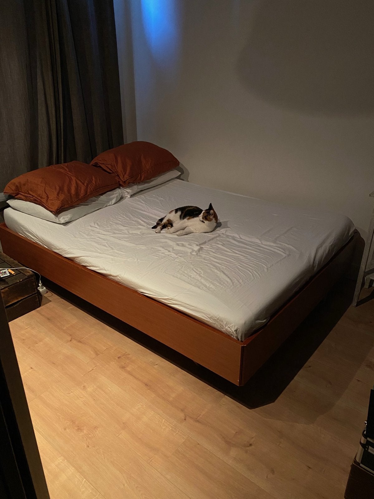 Houten tweepersoonsbed 140x200cm met lattenbodems, Ophalen, Gebruikt, Tweepersoons, 140 cm