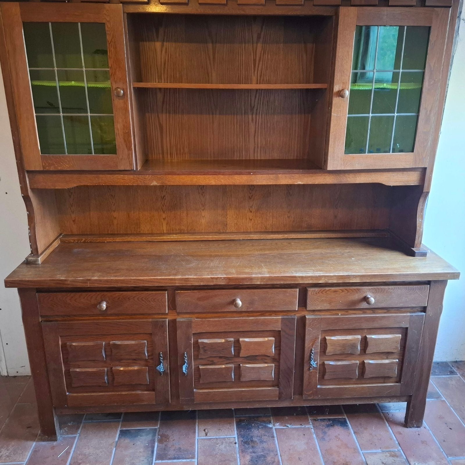 Antiek eiken dressoir met vitrinekast, Ophalen