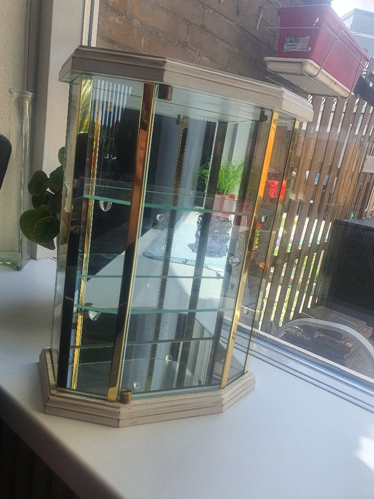 Vintage vitrinekastje goud & spiegel – 33 cm, Antiek en Kunst, Ophalen of Verzenden