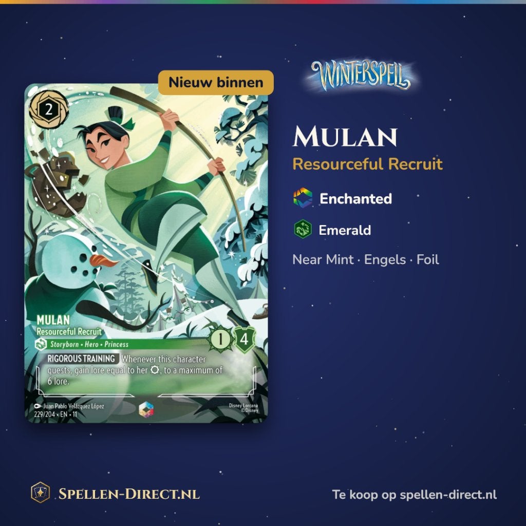 Disney Lorcana Mulan Resourceful Recruit Enchanted Foil, Ophalen of Verzenden, Nieuw, Losse kaart, Foil