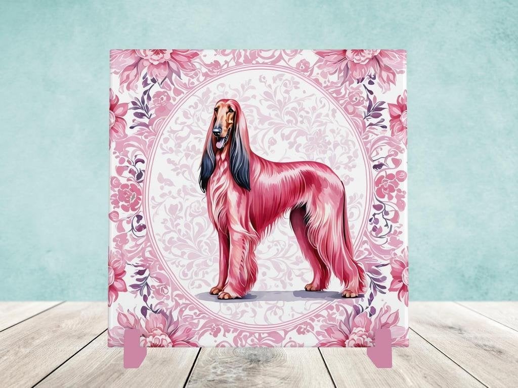 Afghaanse Windhond Delfts Roze tegel incl houder, Ophalen of Verzenden, Nieuw