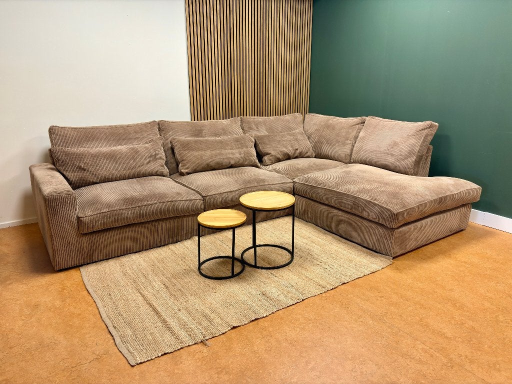 Grote Hoekbank roze/taupe ribstof, Huis en Inrichting, Ophalen, 250 tot 300 cm, Gebruikt, Hoekbank
