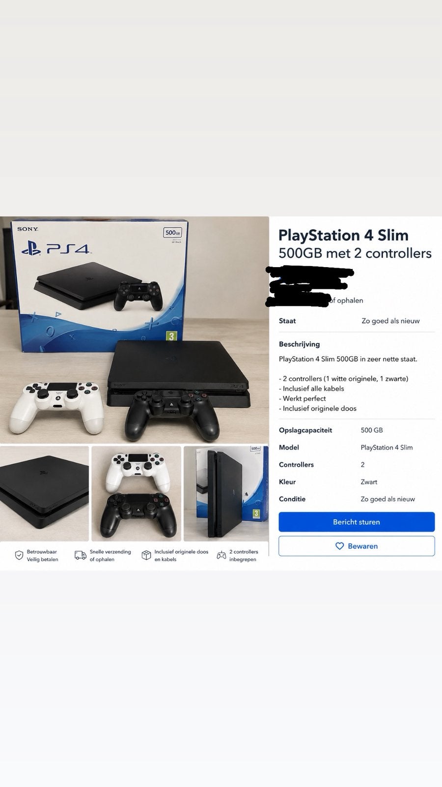 PlayStation 4 slim, Ophalen, Zo goed als nieuw, Met 2 controllers, Slim