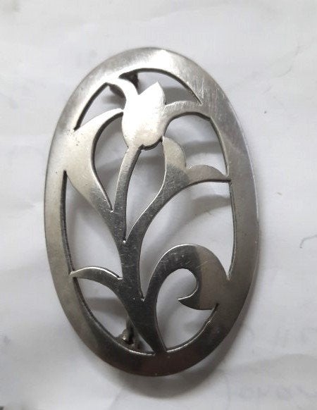 Prachtige vintage zilveren broche met tulp 925 Handarbeit, Sieraden, Tassen en Uiterlijk, Broches, Ophalen, Zo goed als nieuw