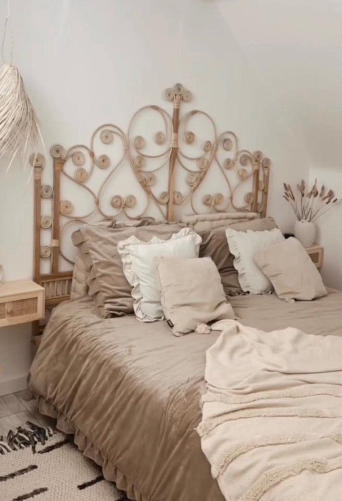 Boho rotan hoofdbord - Zo goed als nieuw, Huis en Inrichting, Overige materialen, Beige, Tweepersoons, Ophalen of Verzenden