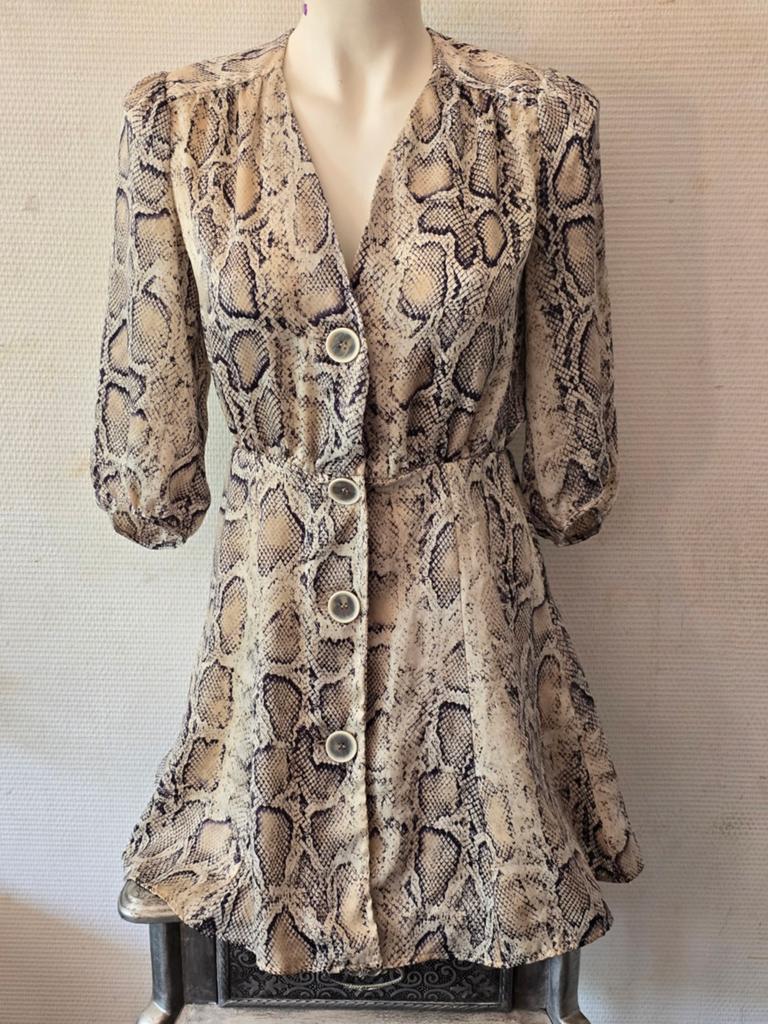 Zara Basic dames Jurk met Slangenprint - Maat S, Beige, Ophalen of Verzenden, Zo goed als nieuw, Maat 36 (S)