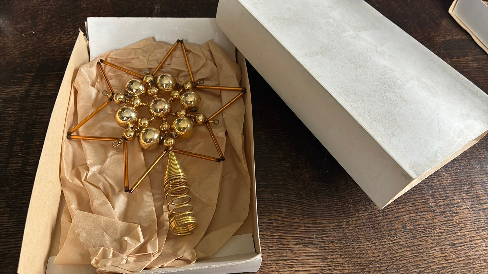 Oude kerstbal gablonzer sterpiek in originele doos, Diversen, Kerst, Ophalen of Verzenden, Zo goed als nieuw