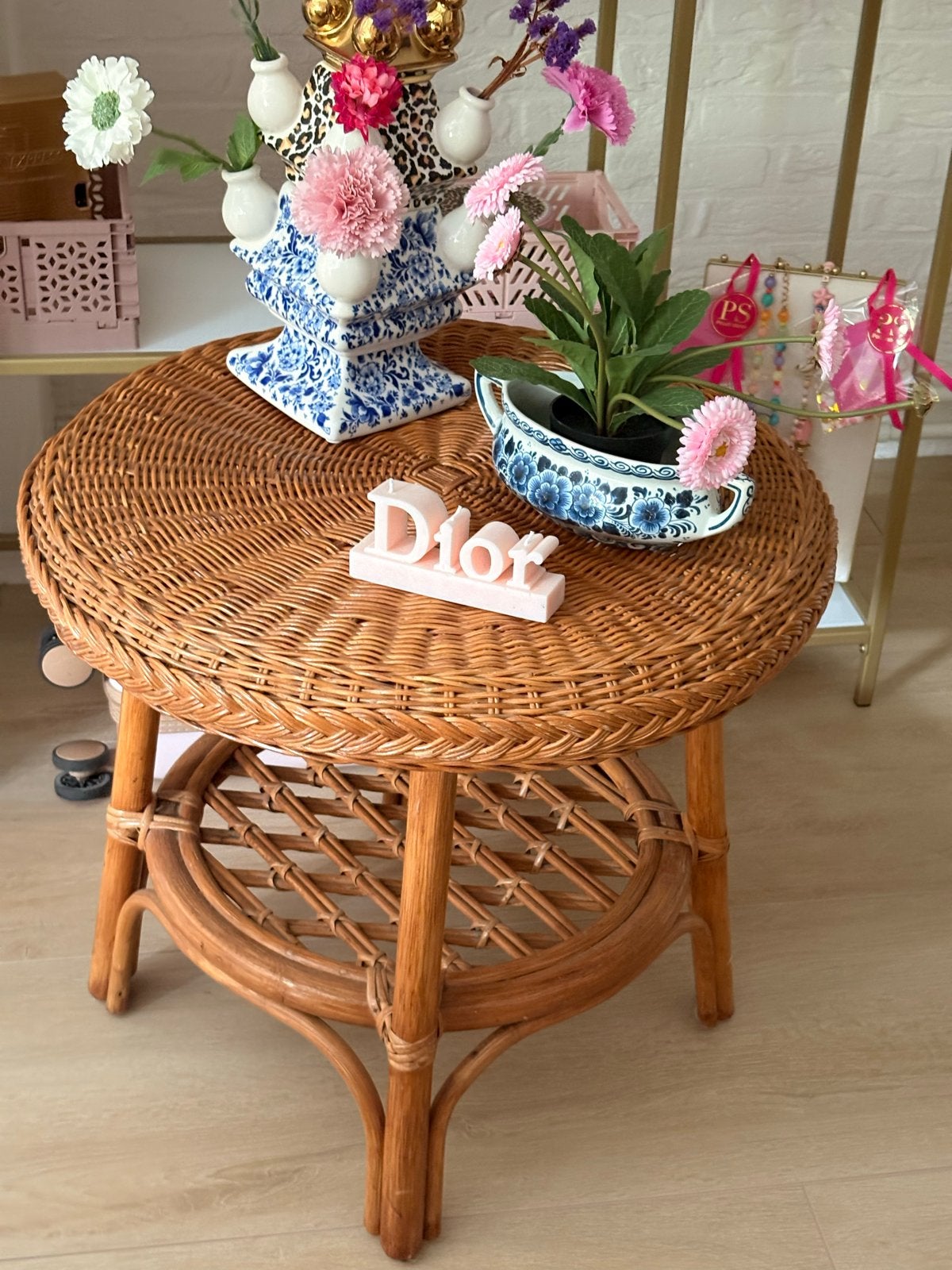 Vintage Rotan Salontafel - Rond Bijzettafeltje, Huis en Inrichting, Ophalen, Overige materialen, Minder dan 50 cm, Gebruikt