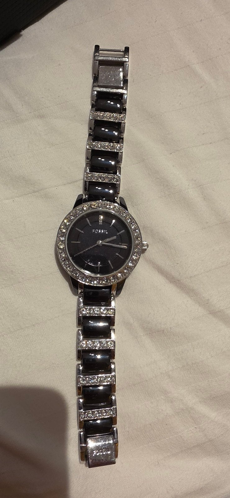 Fossil dameshorloge met strass en stalen band, Staal, Gebruikt, Staal, Fossil