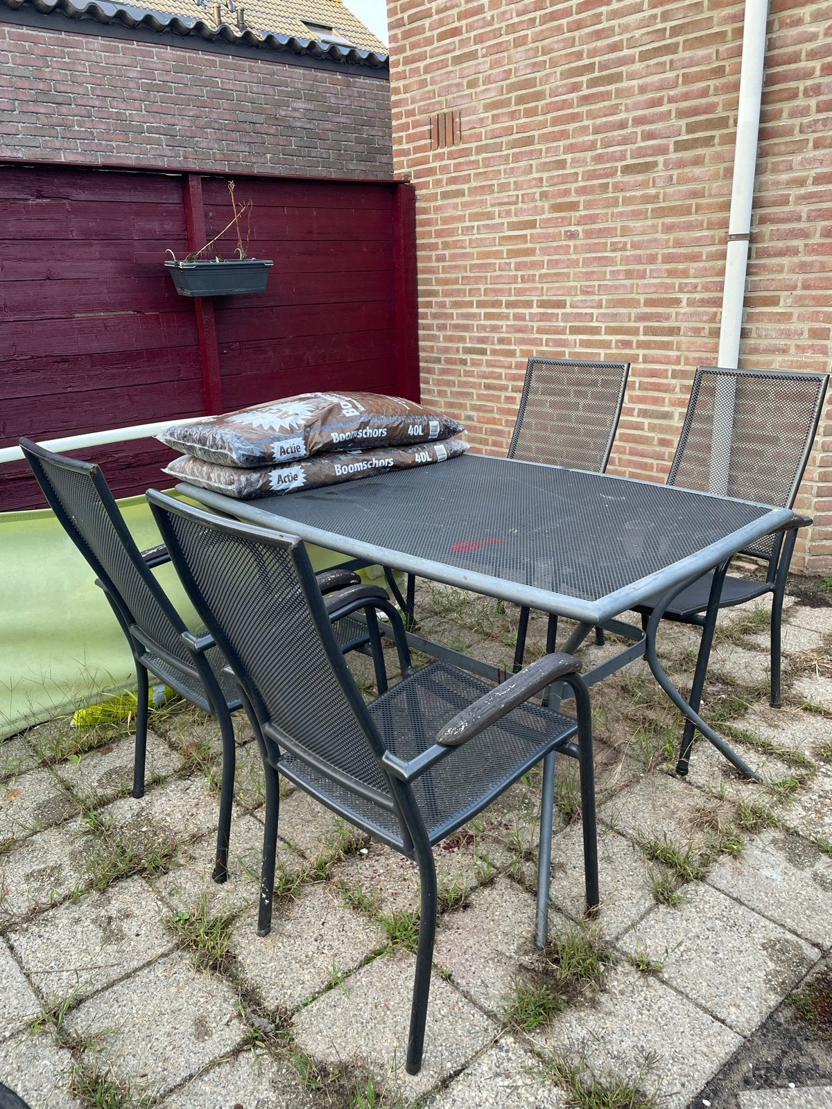 Tuinset met 4 stoelen en tafel - Gebruikt, Tuin en Terras, Ophalen, Gebruikt, Eettafel, Tuinset