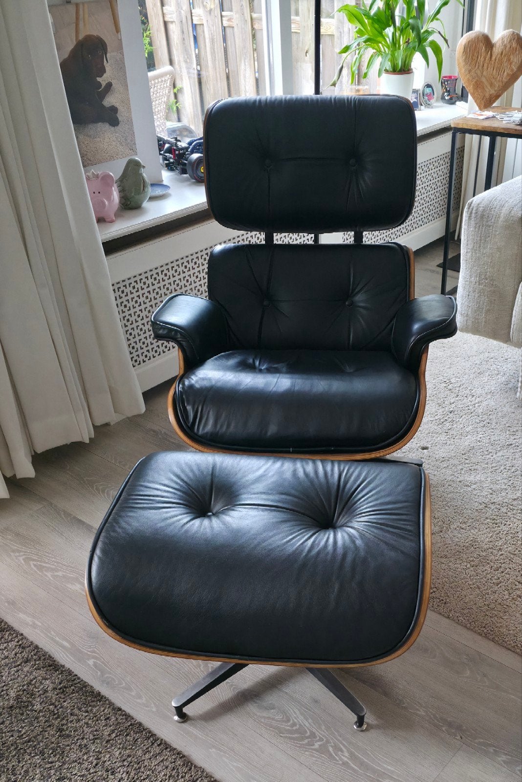 Charles Eames stijl lounge stoel XL met ottoman leder., Ophalen, 75 tot 100 cm, Zo goed als nieuw, 75 tot 100 cm