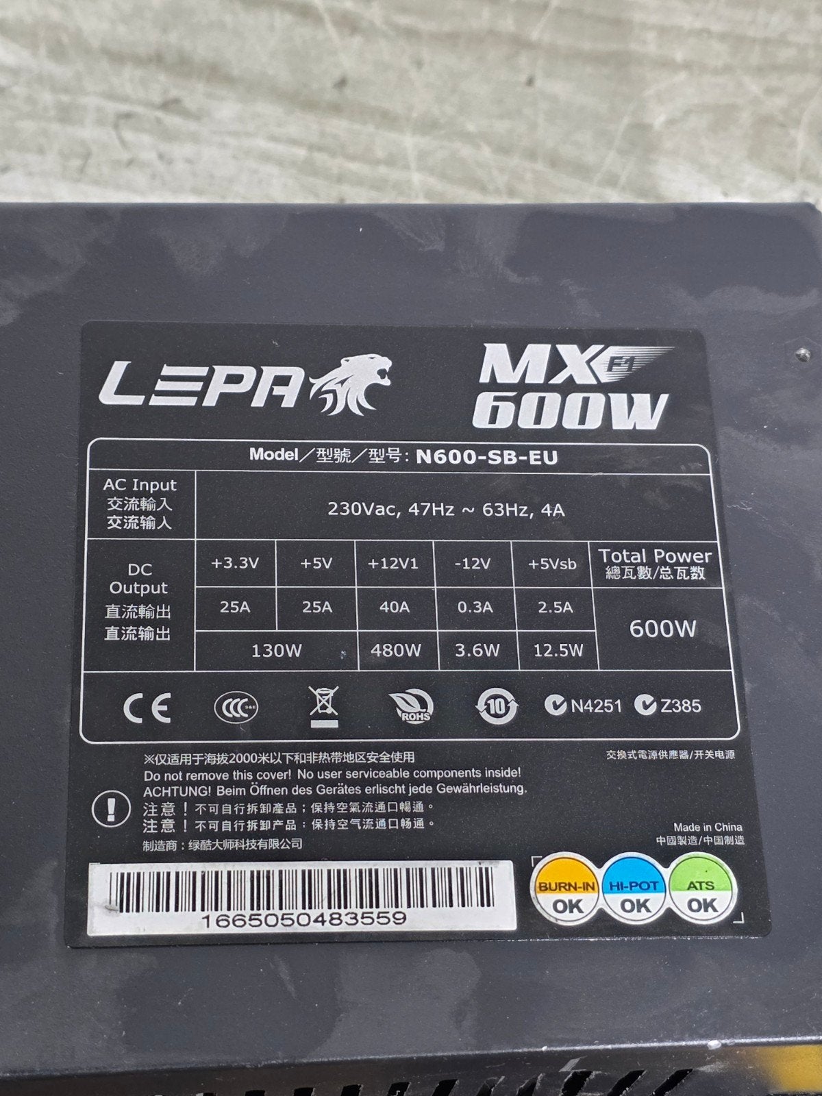 Lepa 600w max voeding psu power supply n600-sb-eu, Gebruikt, ., Ophalen of Verzenden, .