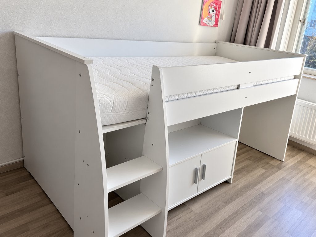 Leen Bakker Halfhoogslaper Reverse + bureau & kast, Ophalen, Hoogslaper of Stapelbed, Gebruikt, 100 cm of meer